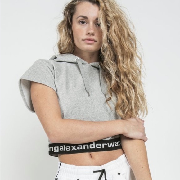 Alexander Wang corduroy cap sleeve logo band hoodie - Picture 2 of 5